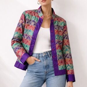 Coldwater Creek Silk Lined Brocade Jacket M Jewel Tone Vintage Statement Jacket